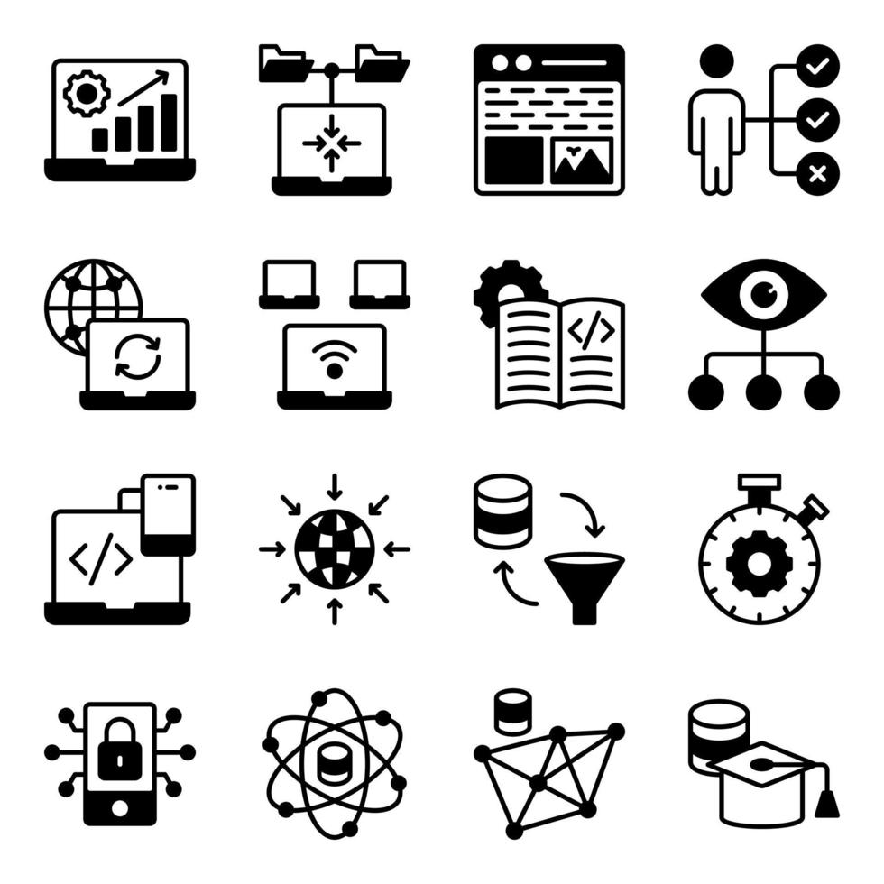 pakket met glyph-pictogrammen voor systeemcodering vector