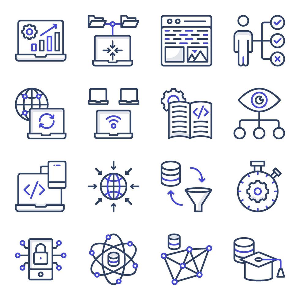 pakket systeemcodering plat pictogrammen vector