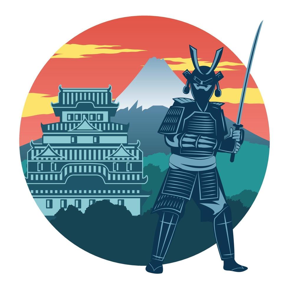 samurai en pagode-ontwerp vector