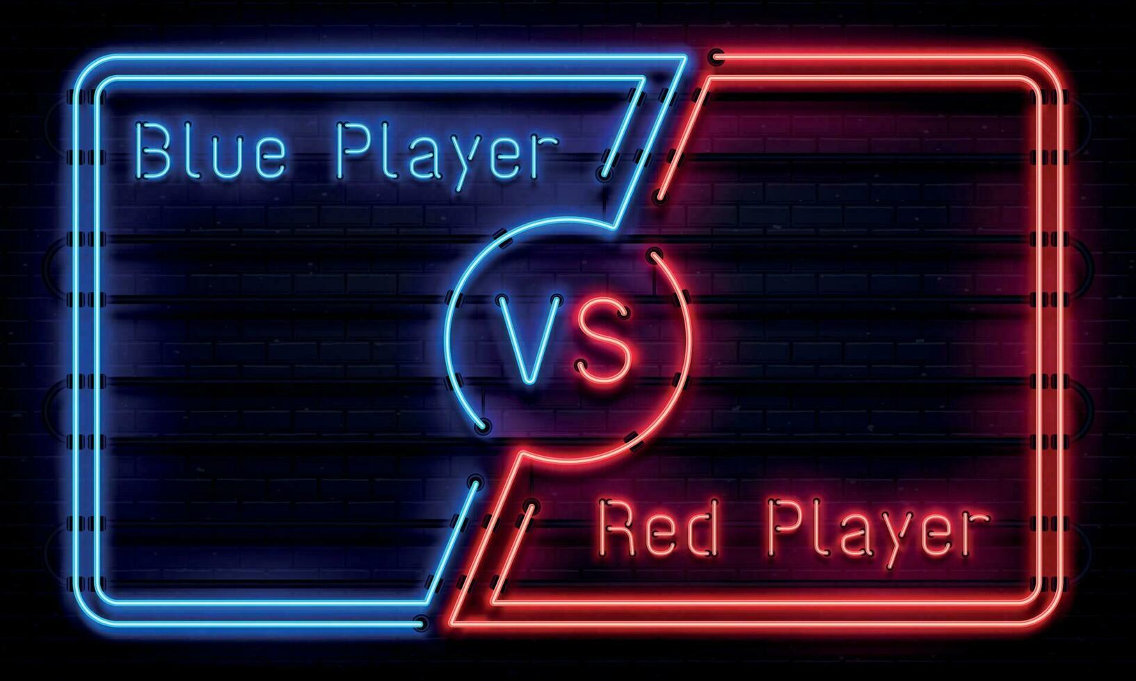 neon versus kader. strijd wedstrijd blauw en rood spelers team kozijnen. bij elkaar passen confrontatie scherm vector concept