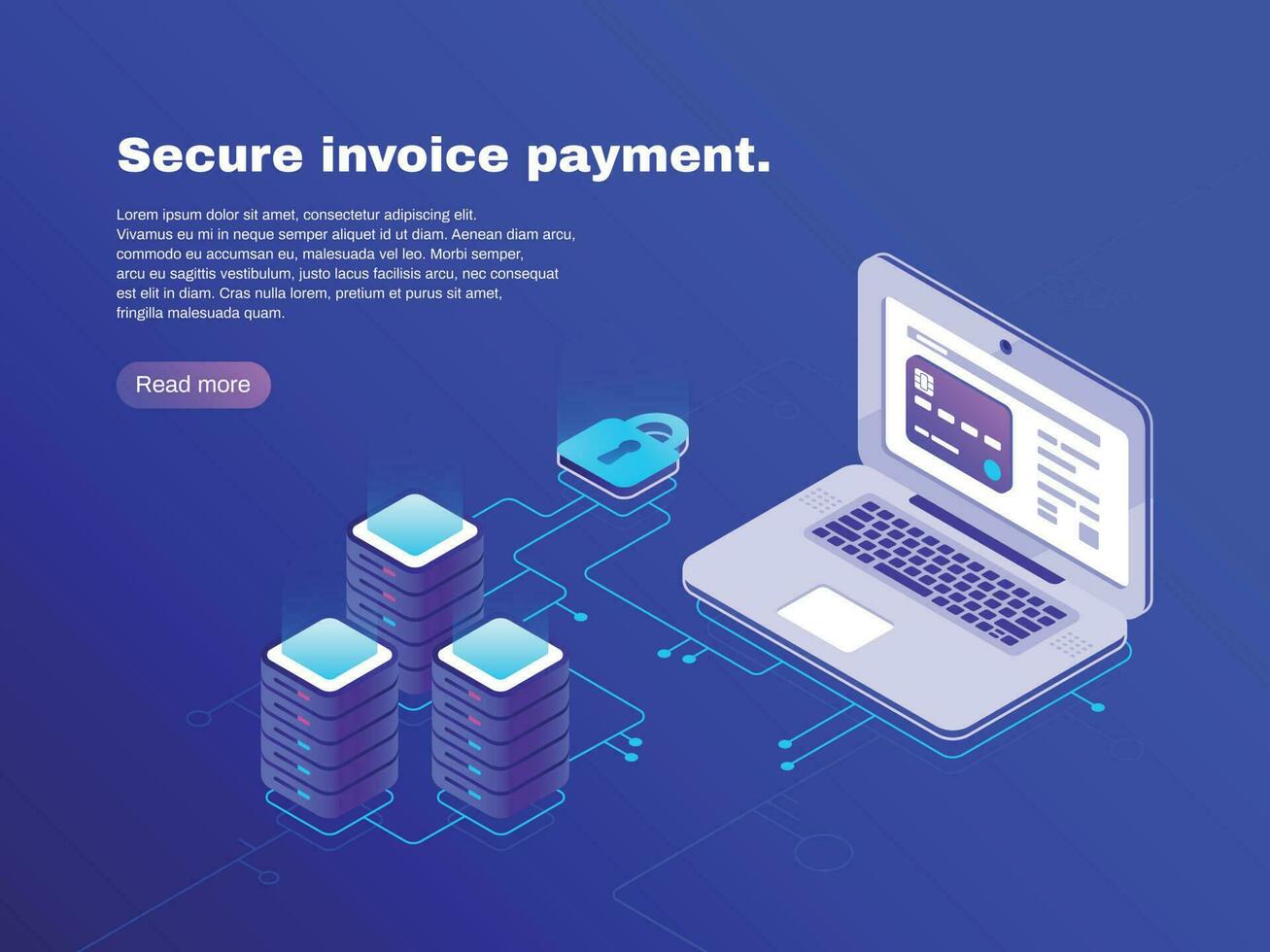 elektronisch facturering verbinding van laptop en databank. beveiligen factuur betaling. elektronica transactie Bill 3d isometrische vector concept