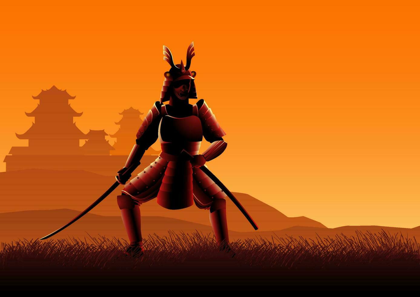 silhouet illustratie van een samurai vector