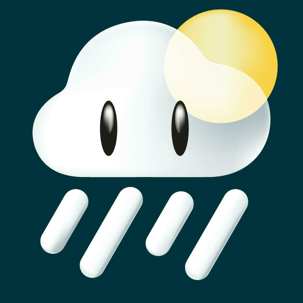 3d schattig tekenfilm wolk met zon en regen vector