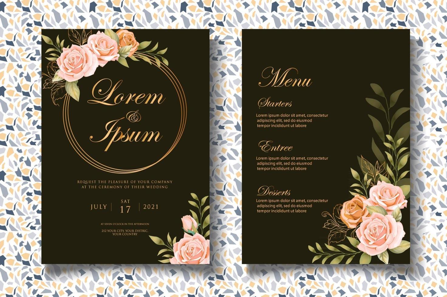 elegante bloemen bruiloft uitnodiging sjabloon vector