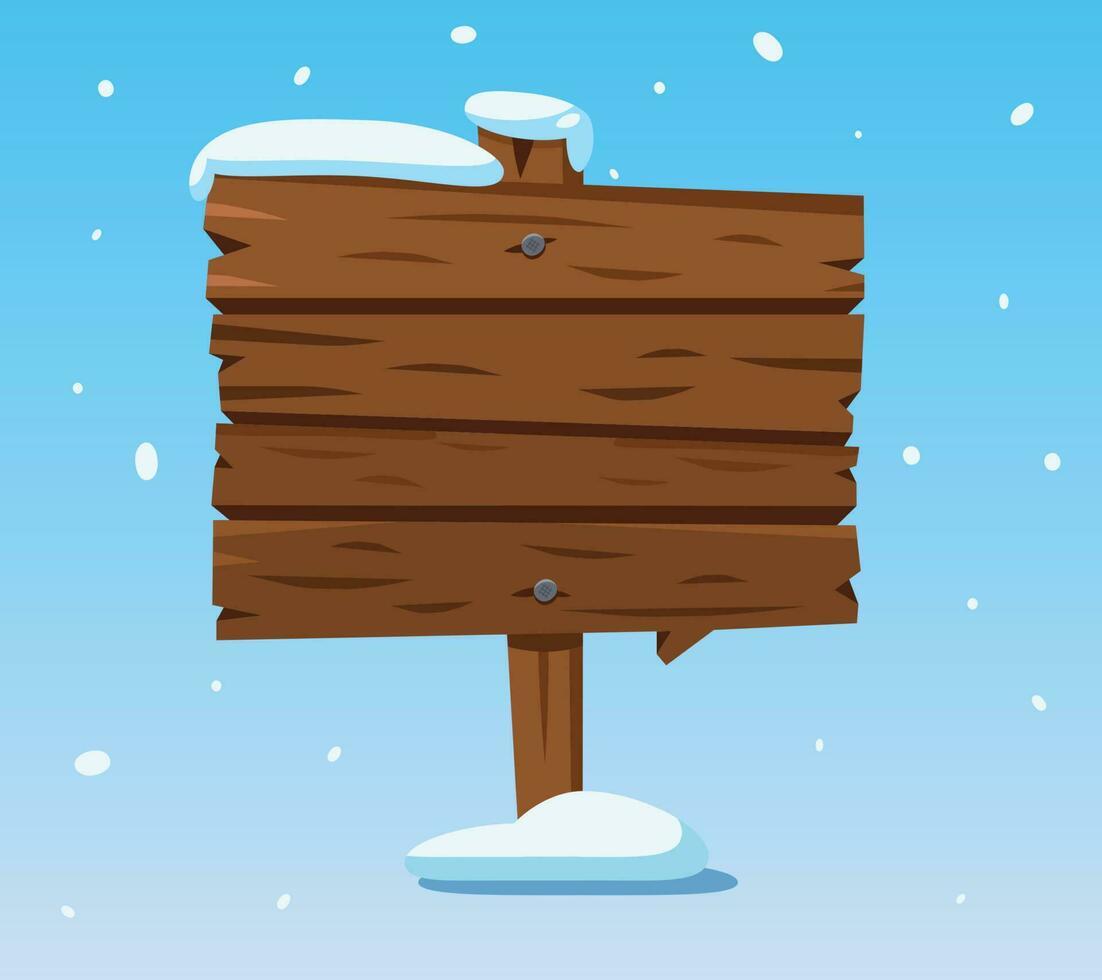 houten teken in sneeuw. Kerstmis winter vakantie wegwijzer. tekenfilm hout vector teken