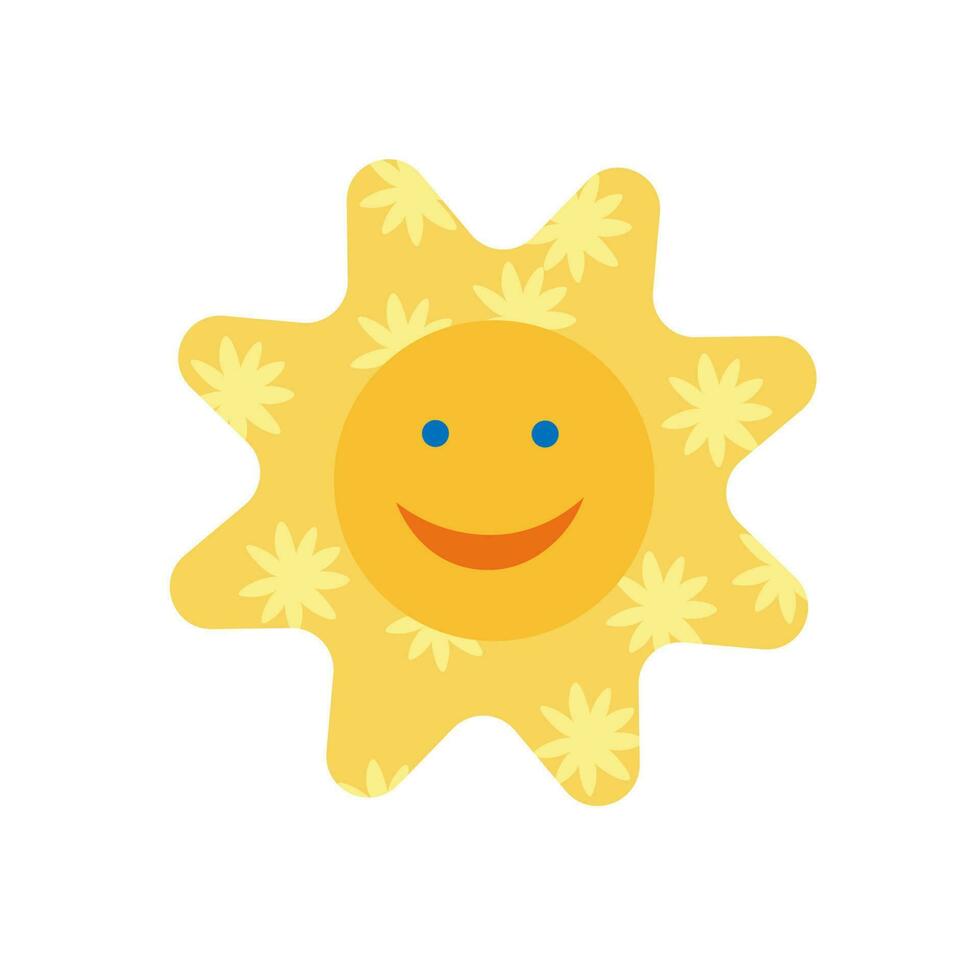 zon.schattig tekenfilm blij karakter. getrokken door hand. voor ansichtkaart, poster, Pasen, verjaardag, baby douche, uitnodiging, groet, vakantie decoratie. ontwerp element. vector kunst illustratie