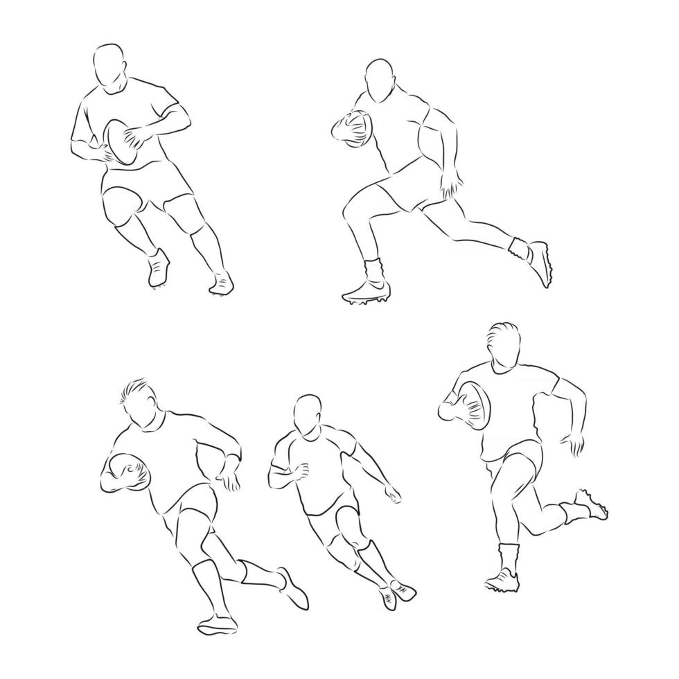 lopende rugbyspeler abstracte zwarte vector silhouet rugbyspeler vector schets illustratie