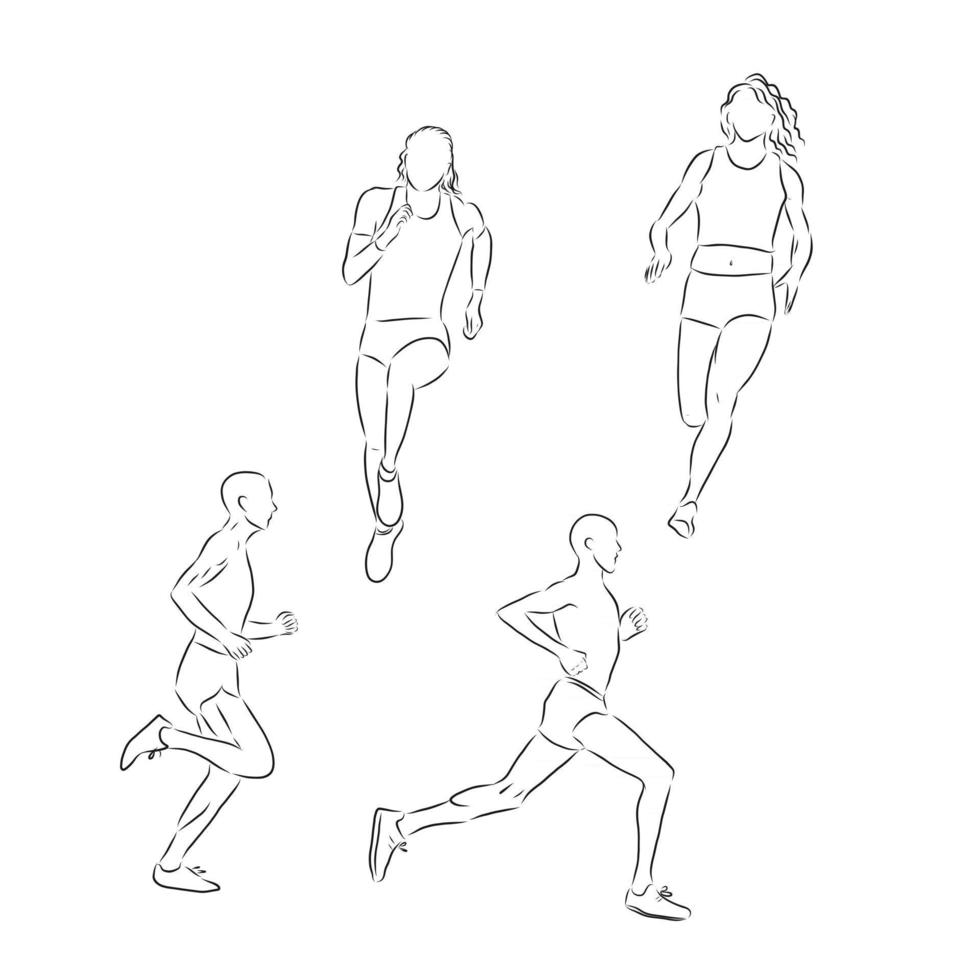 een verzameling doodle-kunstillustraties met de volgende sport track and field runner track and field runner vector schets illustratie