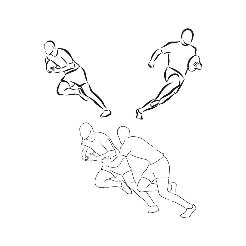 lopende rugbyspeler abstracte zwarte vector silhouet rugbyspeler vector schets illustratie