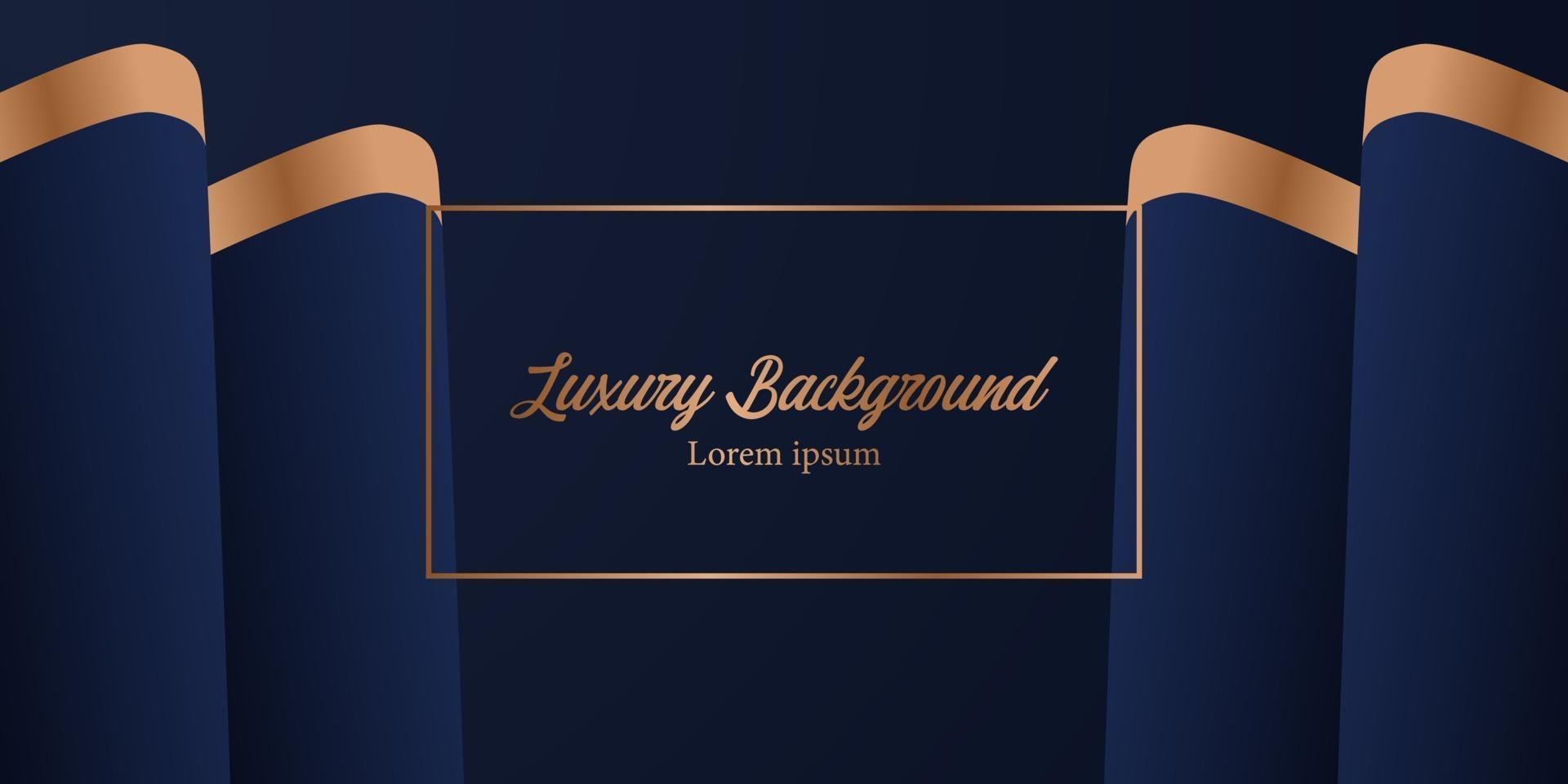 donkerblauwe achtergrond elegant luxe koninklijk element met golf open gordijndoek met gouden decoratie vector