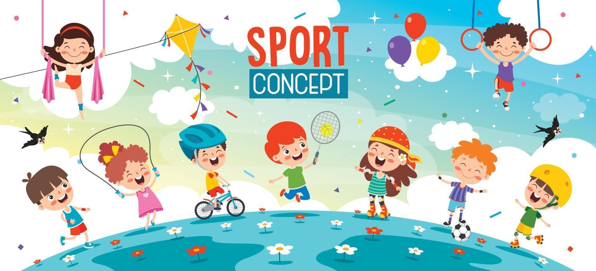 sport conceptontwerp met grappige kinderen vector