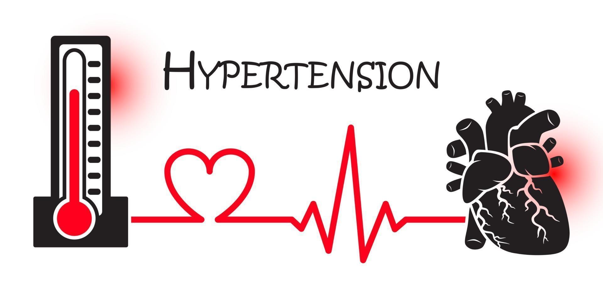 essentiële of primaire hypertensie hoge bloeddruk bloeddrukmeter verbinden met hart plat ontwerp ncd-concept niet-overdraagbare ziekten hartaanval mi vector
