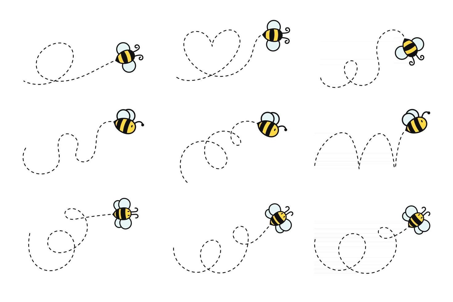 eenvoudige vliegende bijen ontwerp vector cartoon honingbij geïsoleerd op een witte achtergrond