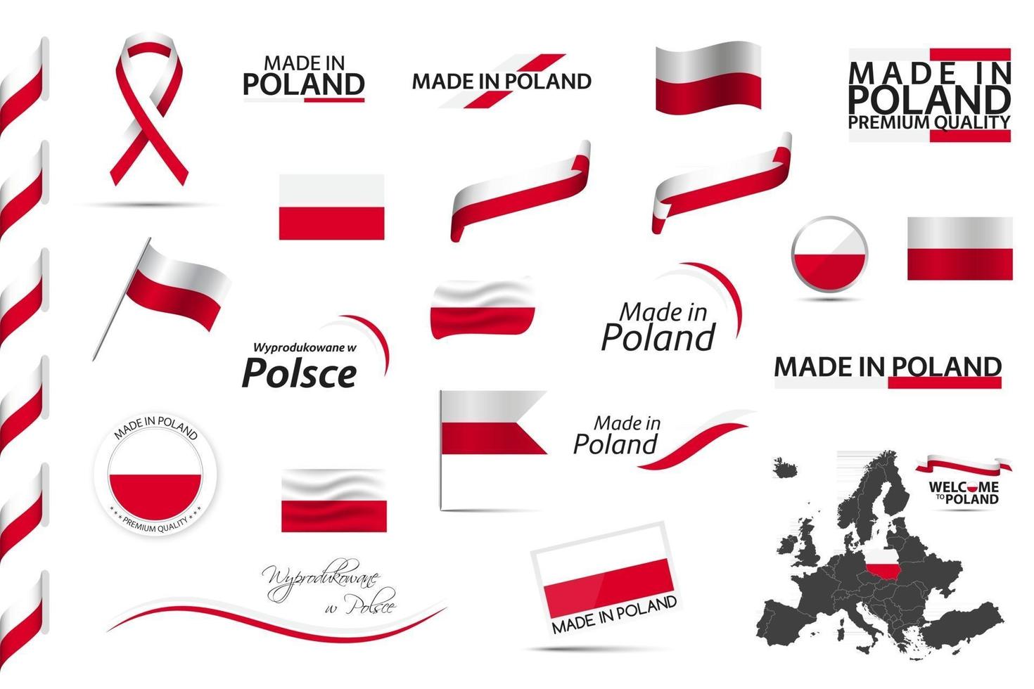 grote vector set van Poolse linten symbolen pictogrammen en vlaggen geïsoleerd op een witte achtergrond gemaakt in Polen premium kwaliteit Poolse nationale kleuren ingesteld voor uw infographics en sjablonen