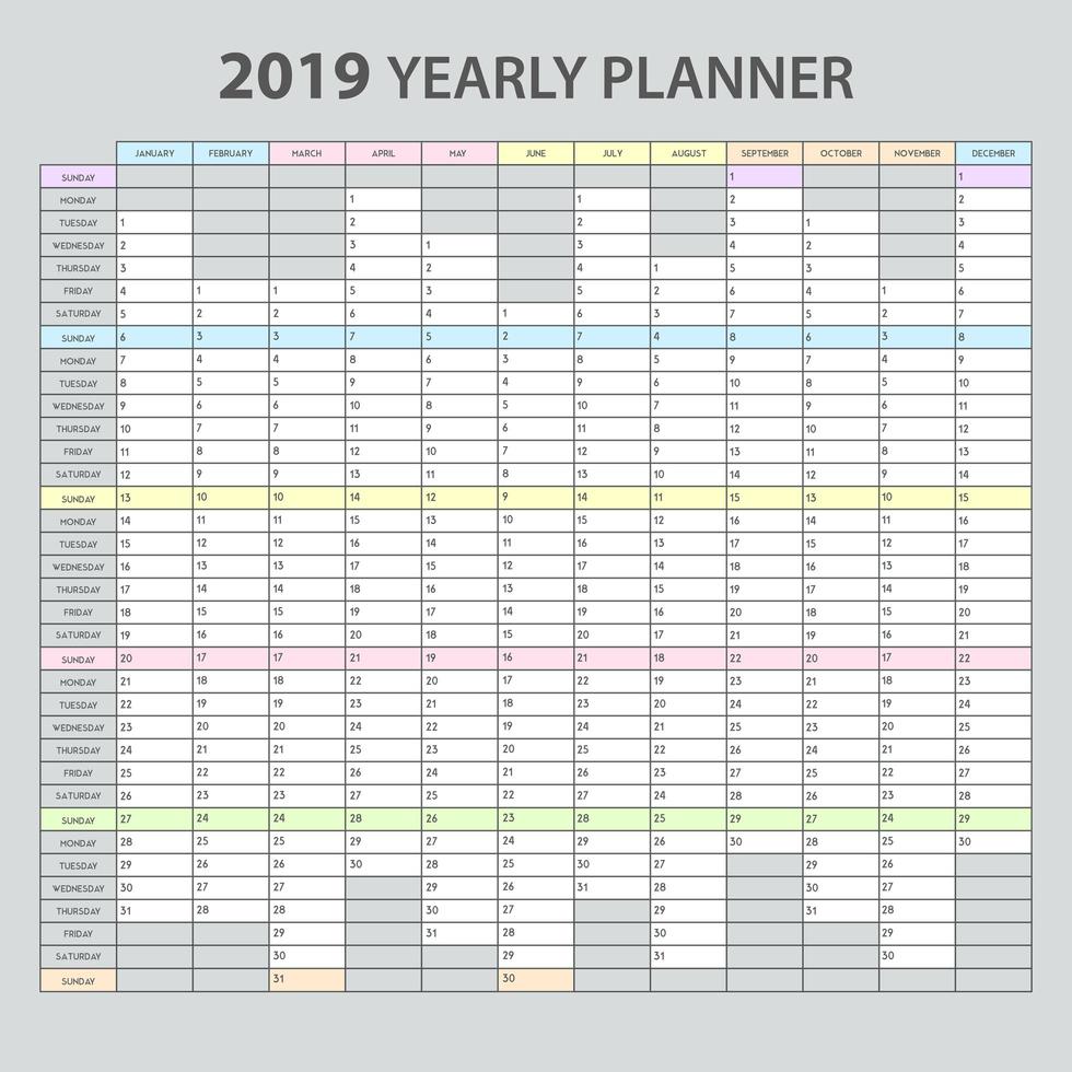 jaarlijkse planner 2019 vectorillustratie vector