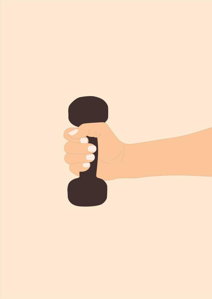 vrouw hand- Holding een halter. training en sport- opleiding concept. vector illustratie
