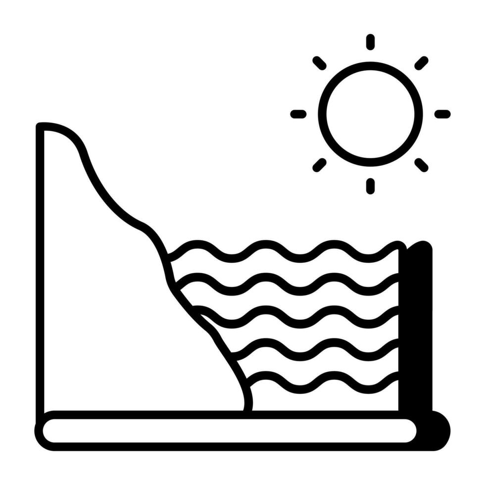 een mooi ontwerp icoon van berg water, lineair ontwerp vector