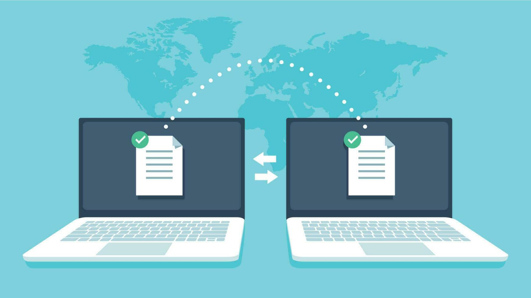 notebooks het dossier overdracht. gegevens overdragen, ftp bestanden ontvanger en notitieboekje computer backup kopiëren. document sharing vector concept