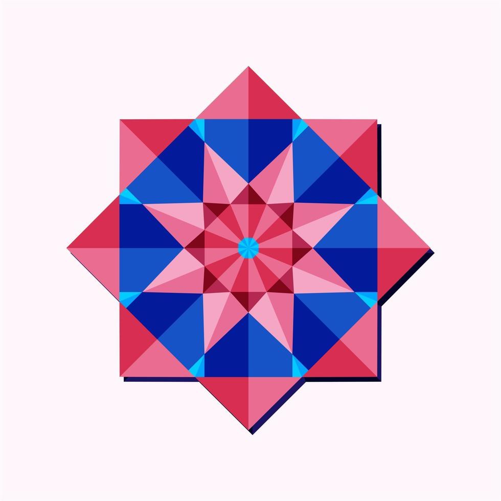 dit is een roze geometrische veelhoekige mandala in de vorm van een kristallen sneeuwvlok vector