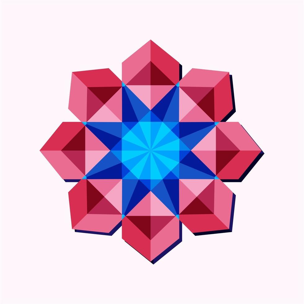 dit is een roze geometrische veelhoekige mandala in de vorm van een kristallen sneeuwvlok vector