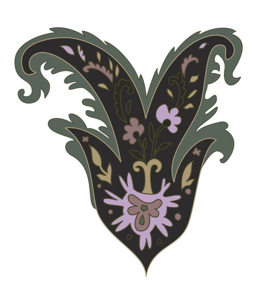 bloem met bloesem en gebladerte, paisley decor vector