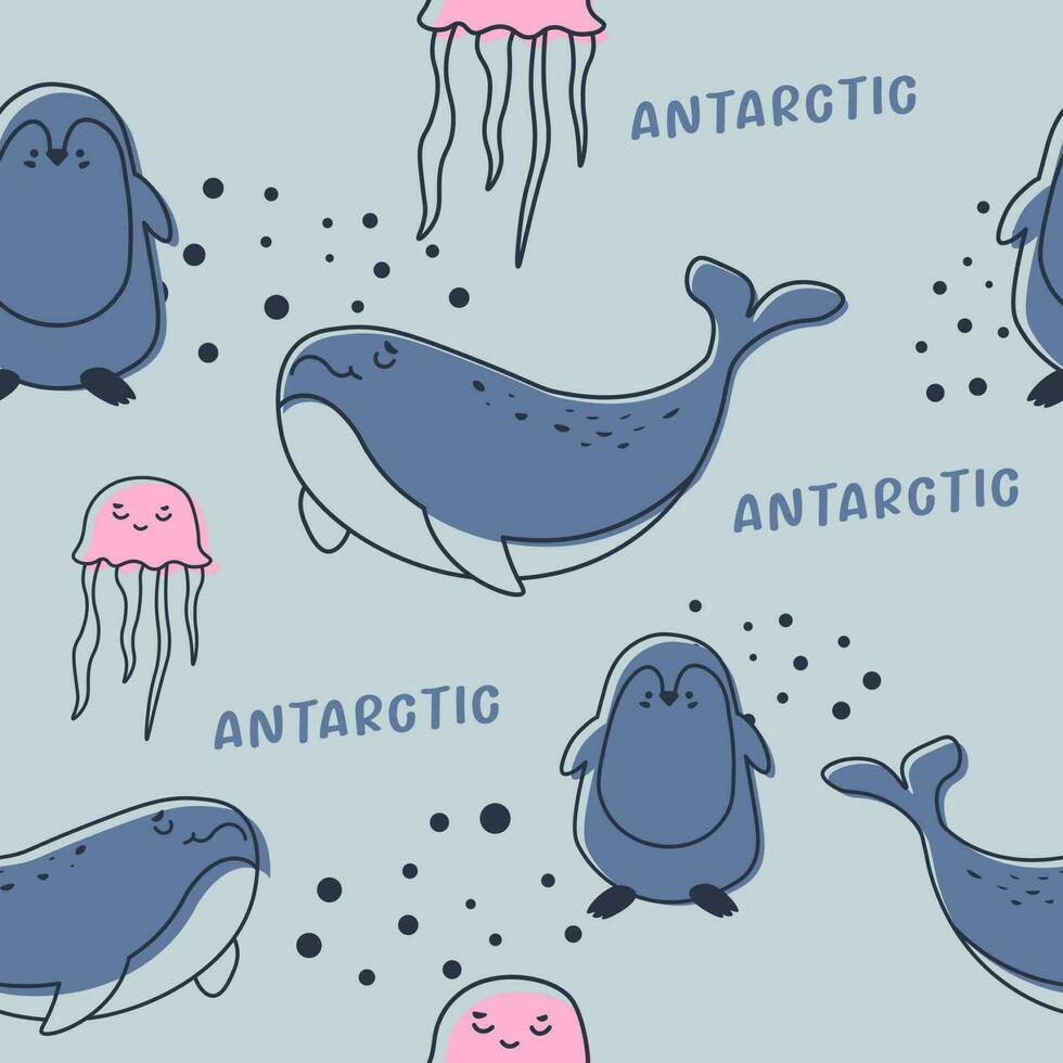 antarctisch dieren, zee schepsel naadloos patroon vector