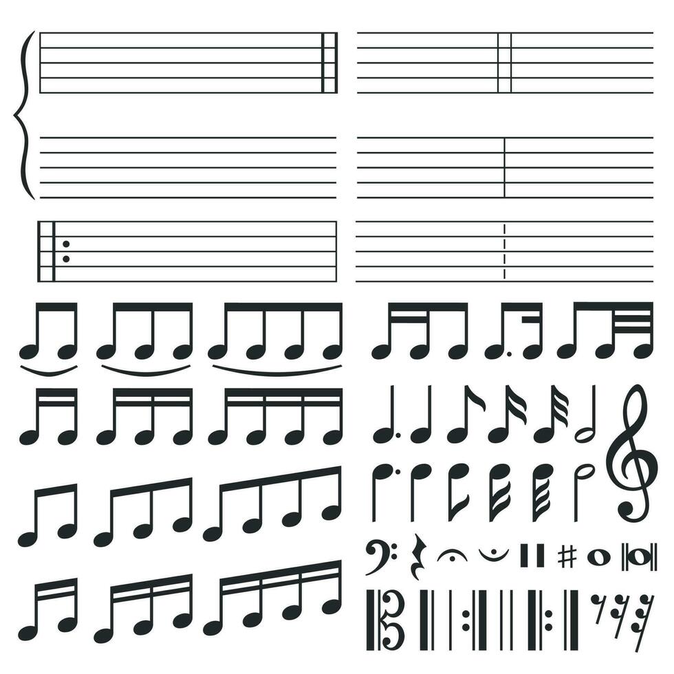 muziek- notities. musical melodie notatie, Notitie toon en treble sleutel kolken vorm geven aan. aantekeningen pictogrammen vector reeks