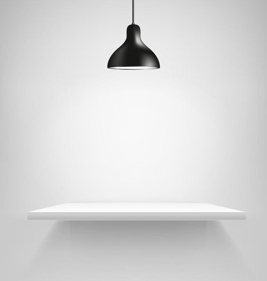 wit verlicht interieur met plank en lamp vector