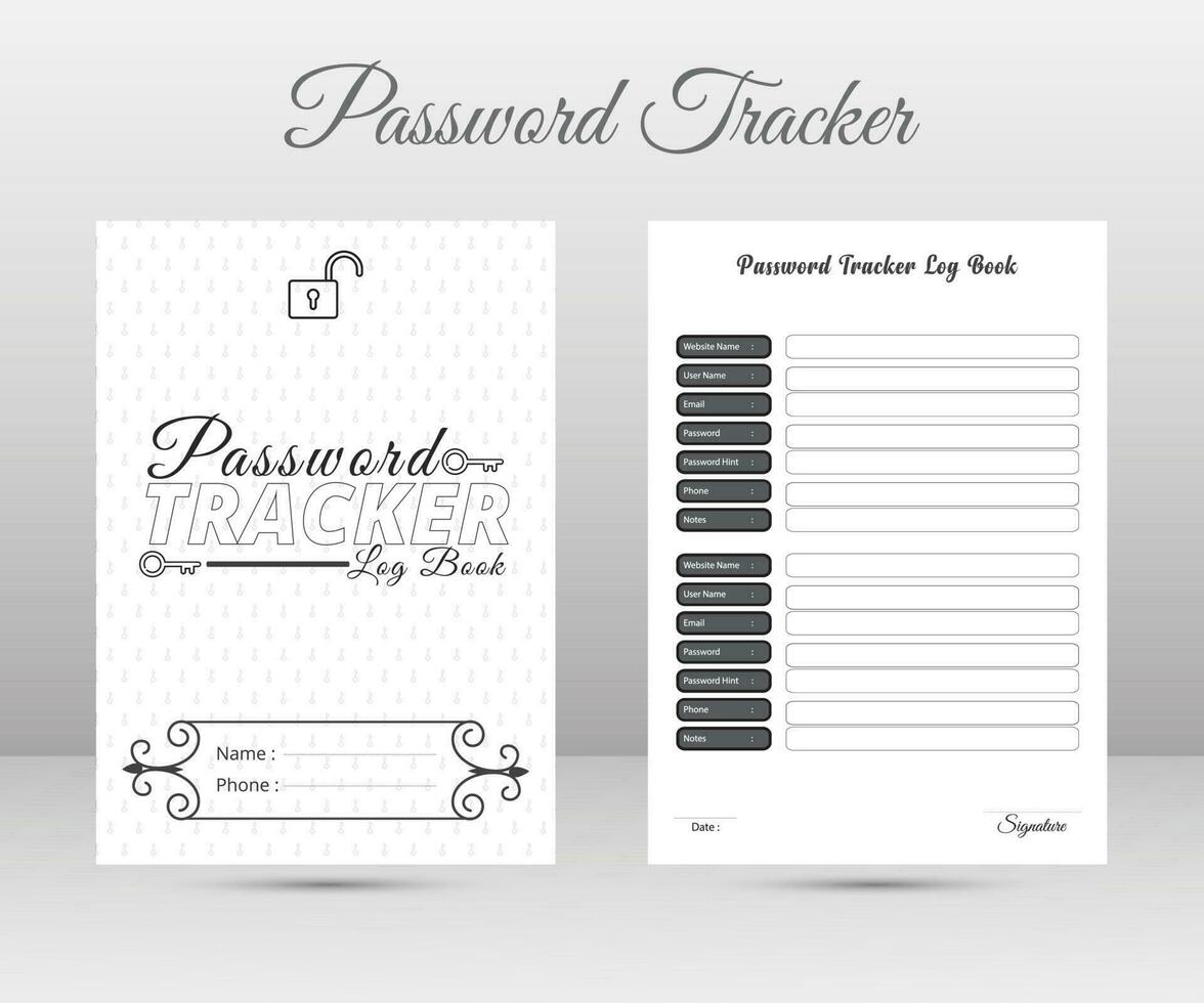 wachtwoord tracker notitieboekje interieur. website informatie log boek interieur. vector