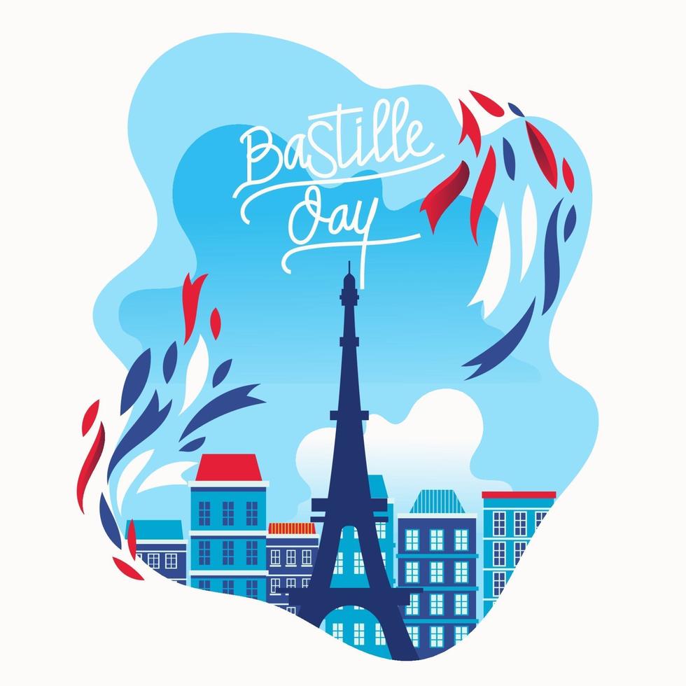 illustratie gelukkige bastille-dag het concept van de Franse nationale dag voor wenskaart vector