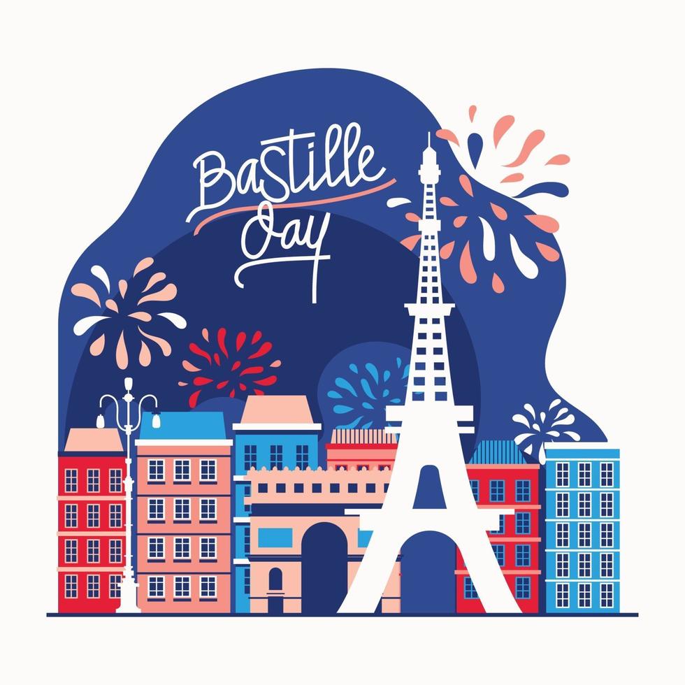 illustratie gelukkige bastille-dag het concept van de Franse nationale dag voor wenskaart vector