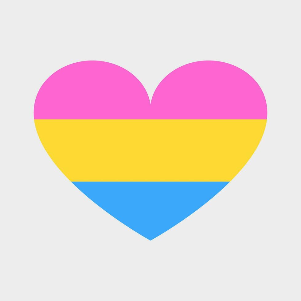 pansexueel vlag in de vorm van een hart. schattig trots maand embleem, lhbt, tolerantie. vector