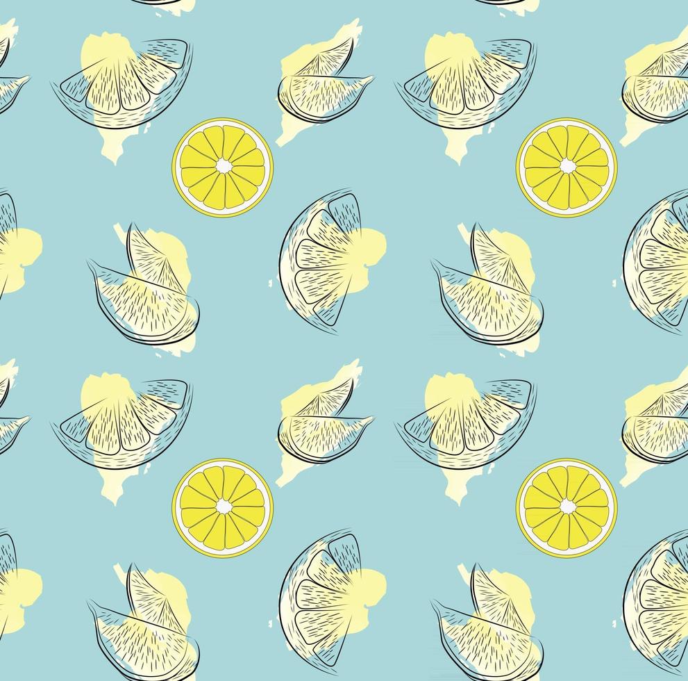 vectorillustratie van citroenen op een blauw patroon als achtergrond vector