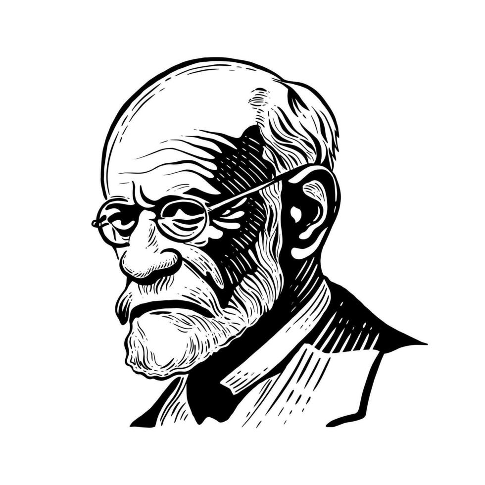 Sigmund Freud - de vader van psychoanalyse, portret. vector illustratie, gravure