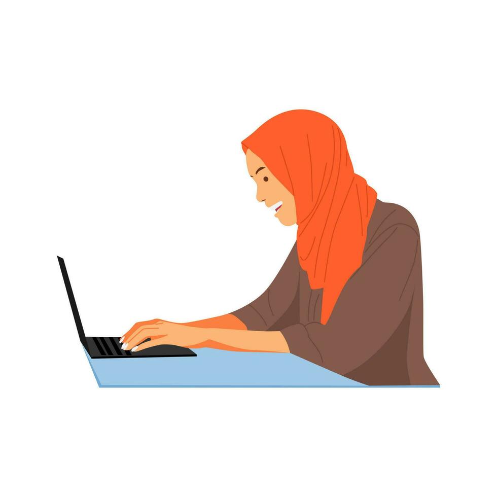 vector illustratie van een hijab vrouw werken in een kantoor