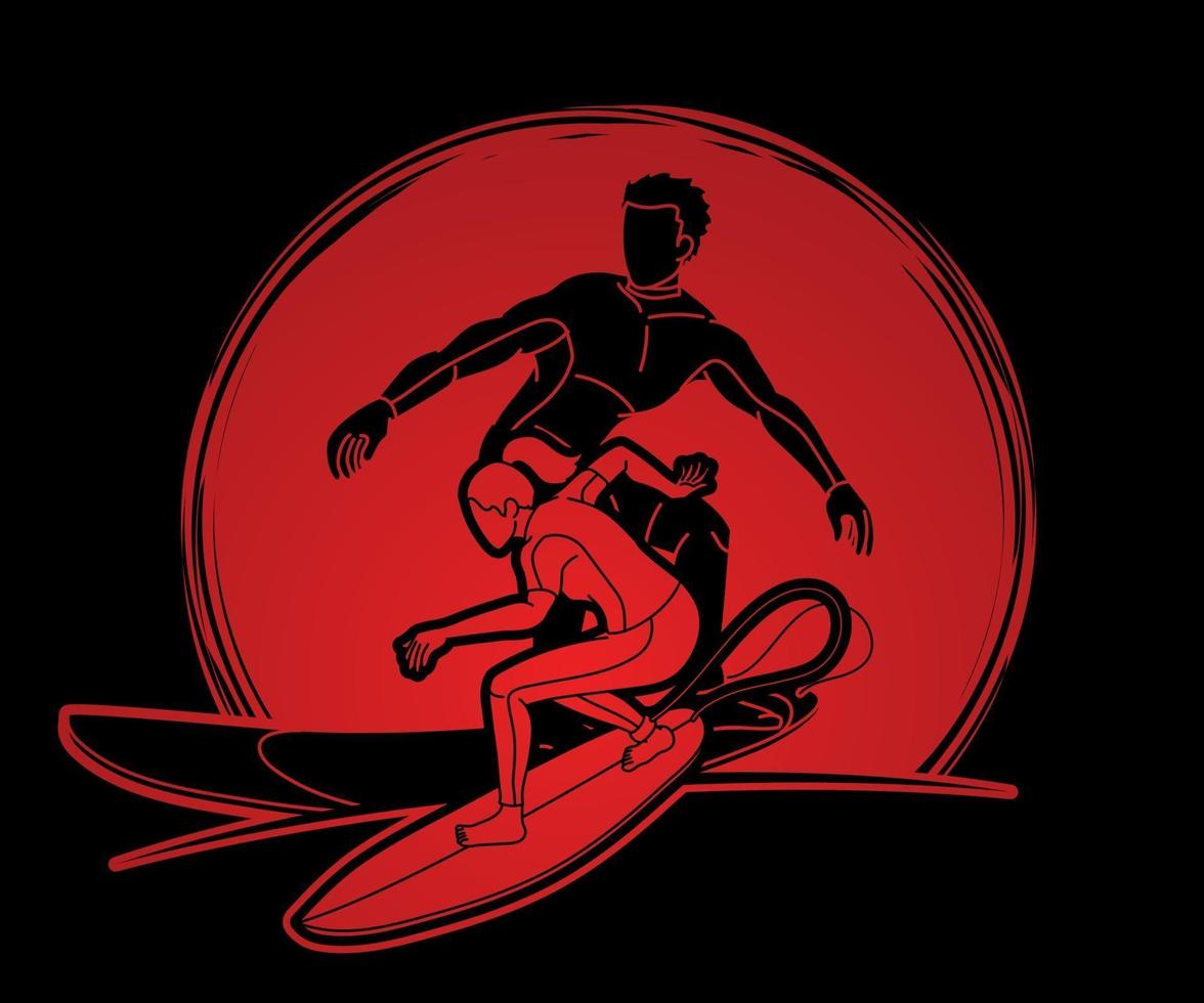 silhouet surfer actie vector