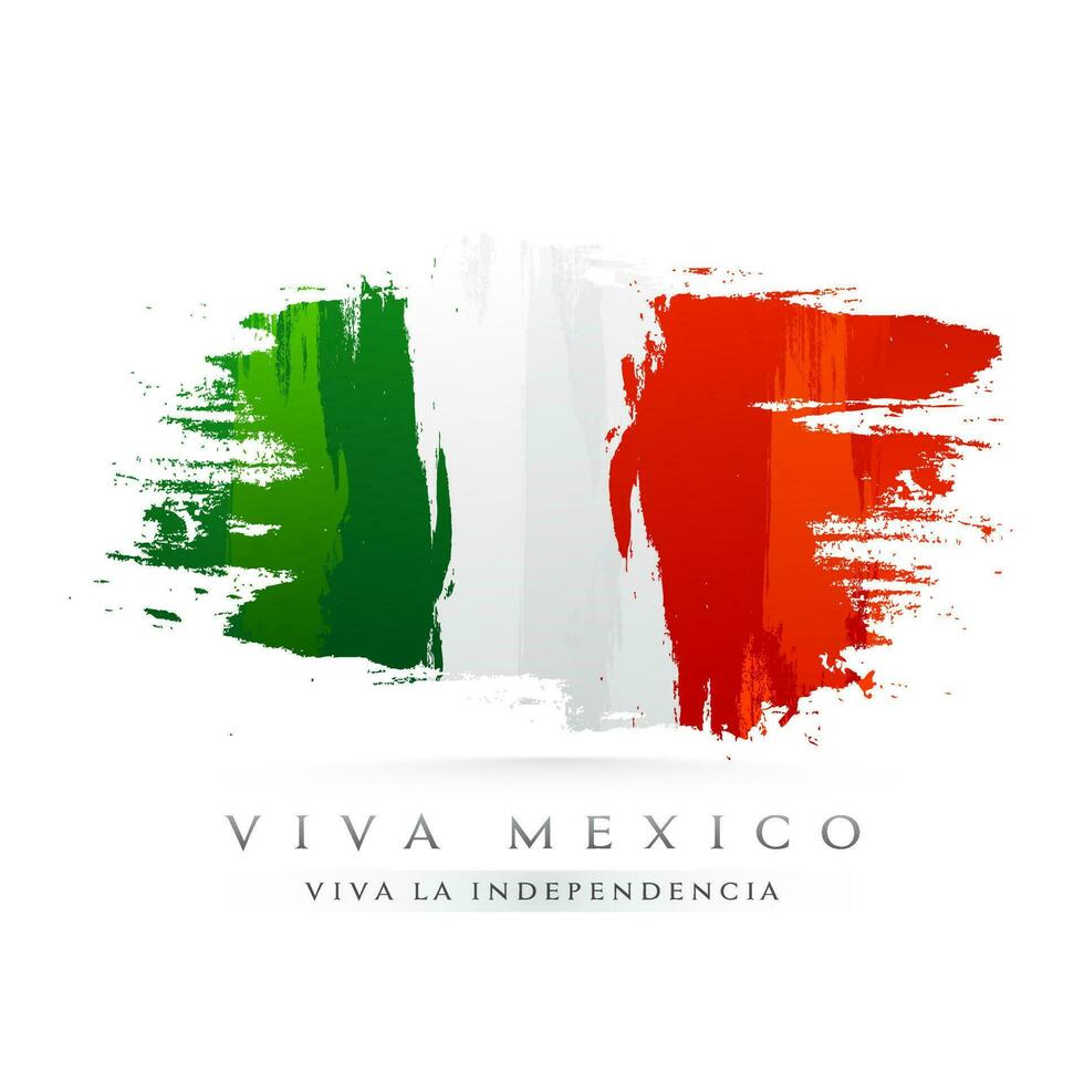 viva Mexico gelukkig onafhankelijkheid dag tekst in Spaans taal met Mexicaans vlag kleur borstel beroerte effect achtergrond. kan worden gebruikt net zo poster of groet kaart ontwerp. vector