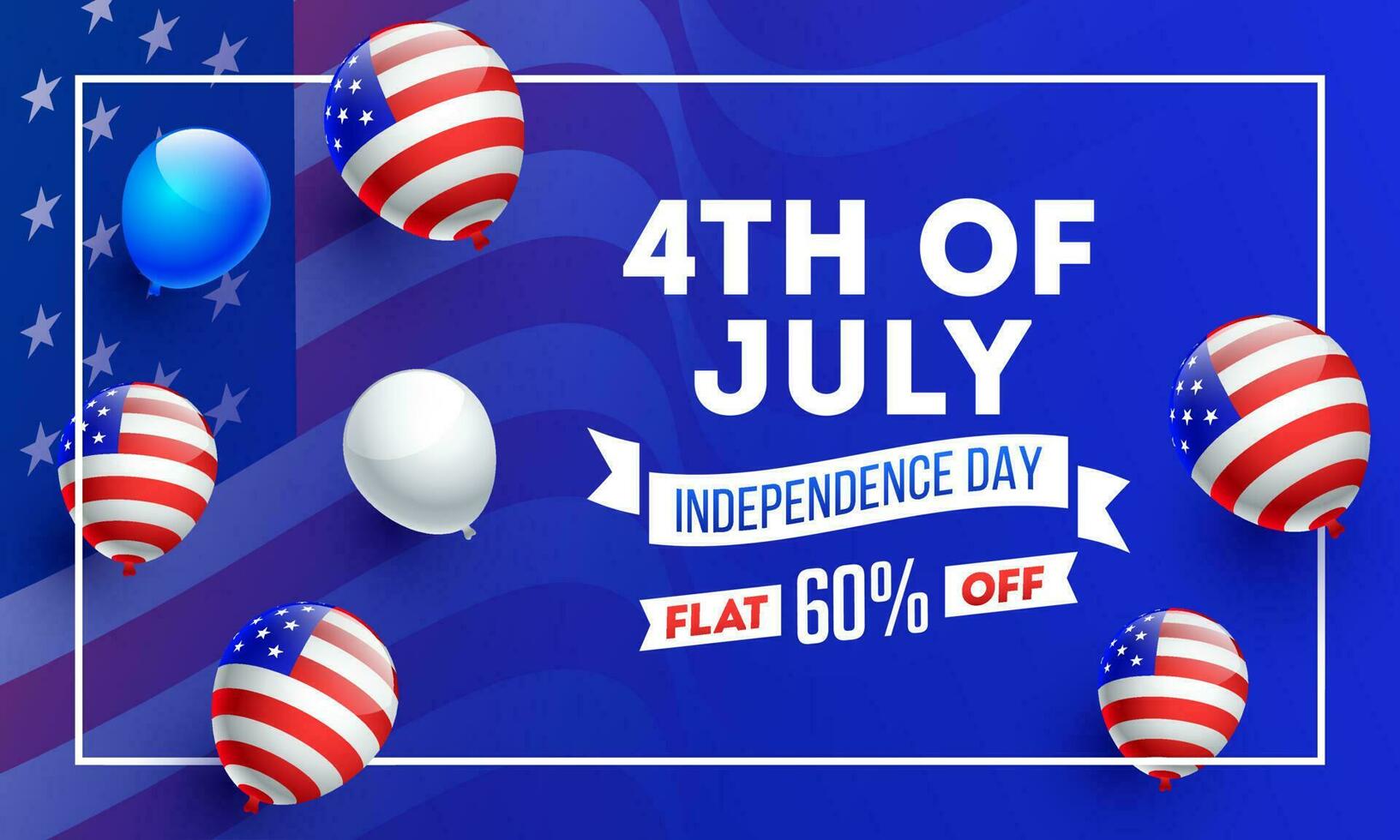 4e van juli onafhankelijkheid dag uitverkoop reclame poster of banier ontwerp versierd met Amerikaans vlag kleur ballonnen en korting bieden. vector
