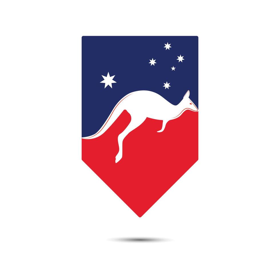 kangoeroe jumping logo sjabloon vector illustratie met Australisch vlag kleuren en sterren.