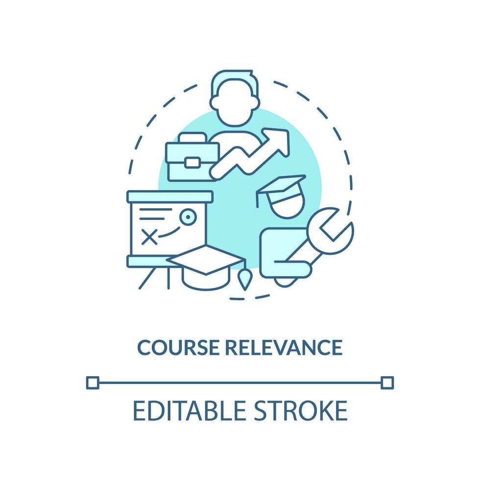 Cursus relevantie turkoois concept icoon. vaardigheden ontwikkeling. onderwijs systeem. menselijk bron. aan het leren kans abstract idee dun lijn illustratie. geïsoleerd schets tekening. bewerkbare beroerte vector