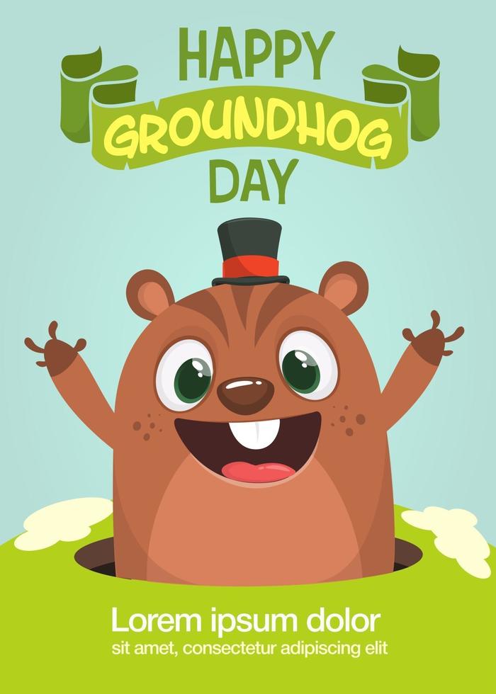 happy cartoon groundhog op zijn dag vectorillustratie vector