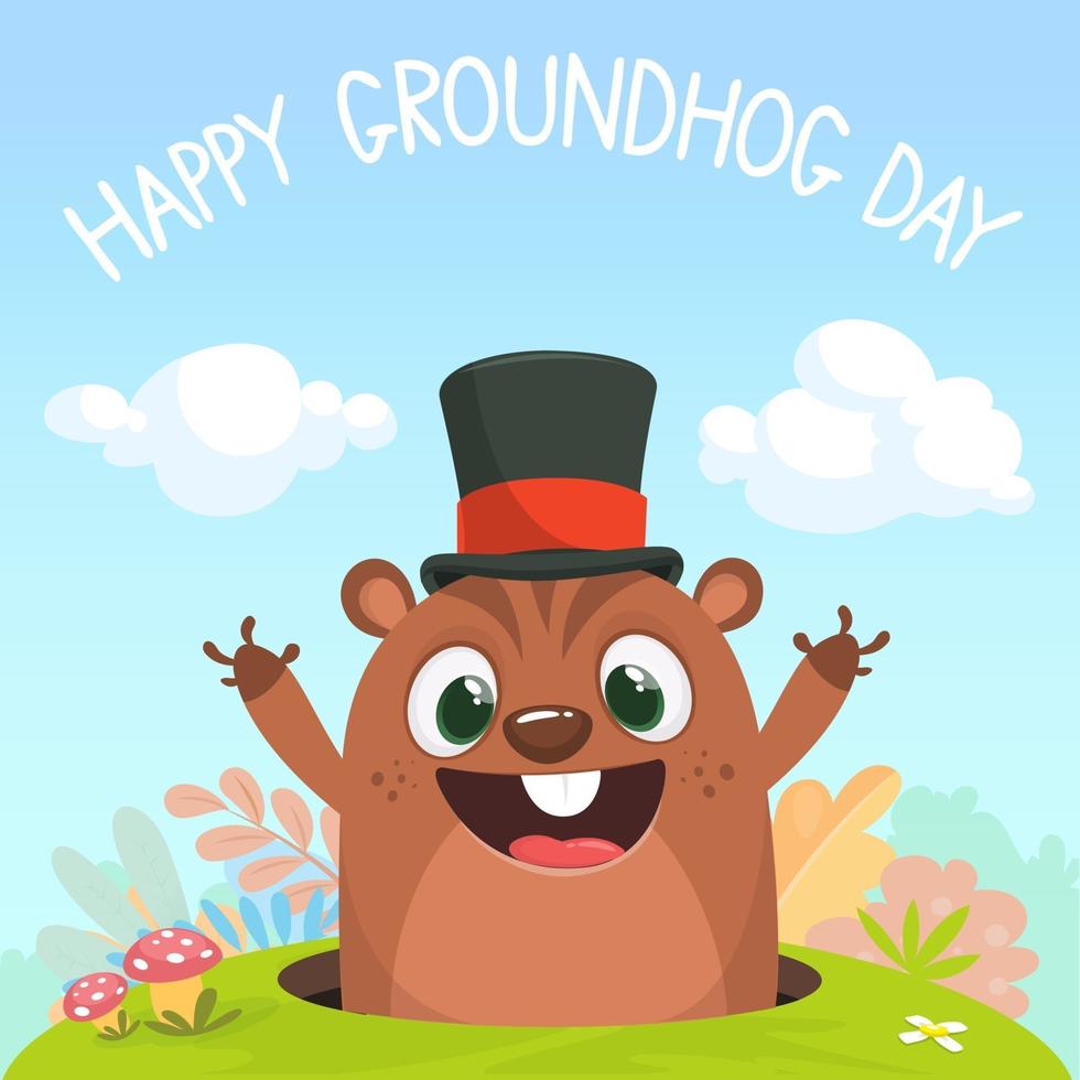 happy cartoon groundhog op zijn dag vectorillustratie vector