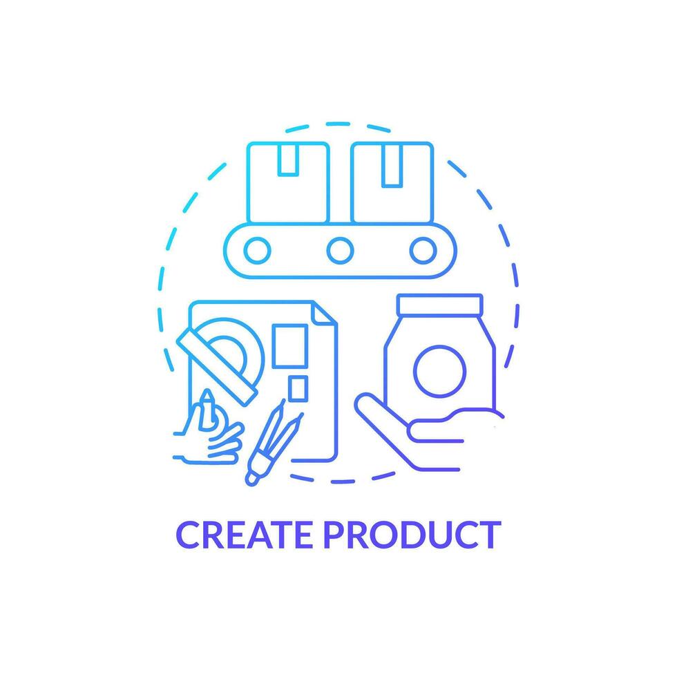 creëren Product blauw helling concept icoon. fabricage goederen faciliteiten. worden affiliate handelaar abstract idee dun lijn illustratie. geïsoleerd schets tekening vector