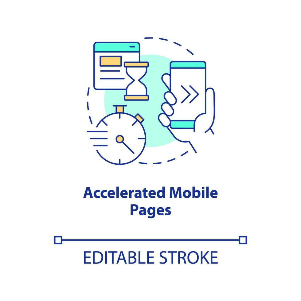versneld mobiel Pagina's concept icoon. website ontwikkeling. neiging in web technologie abstract idee dun lijn illustratie. geïsoleerd schets tekening. bewerkbare beroerte vector
