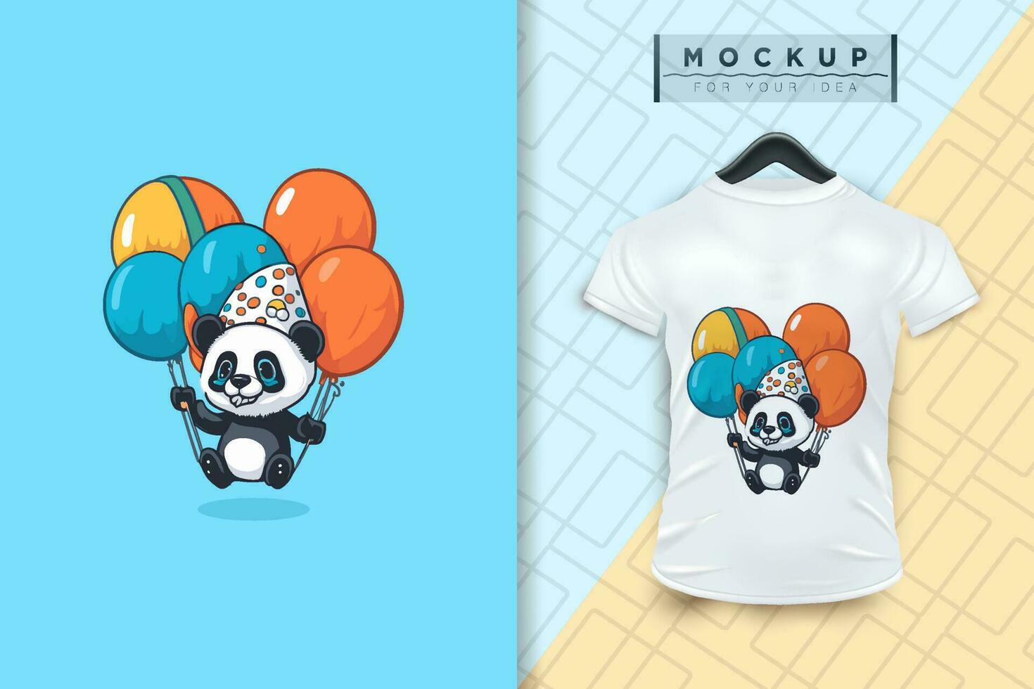 een panda met ballonnen vlak tekenfilm karakter ontwerp, vector