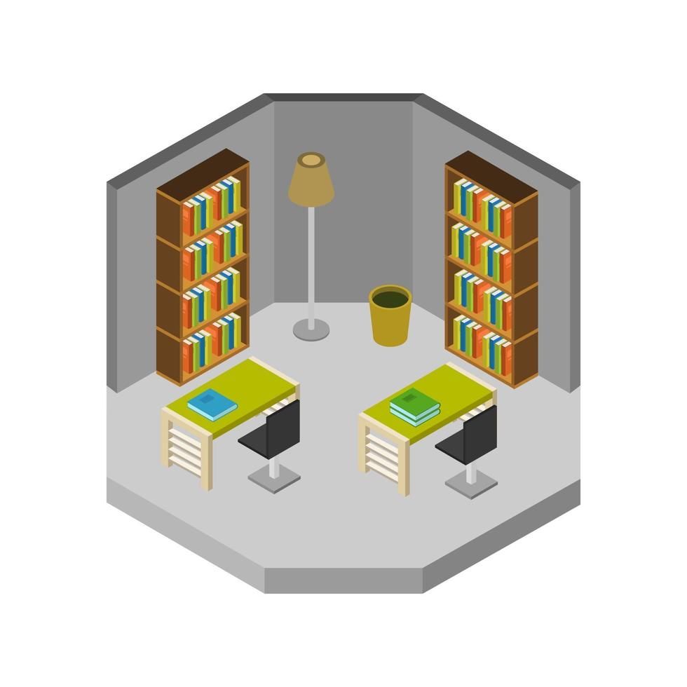 isometrische bibliotheekkamer vector