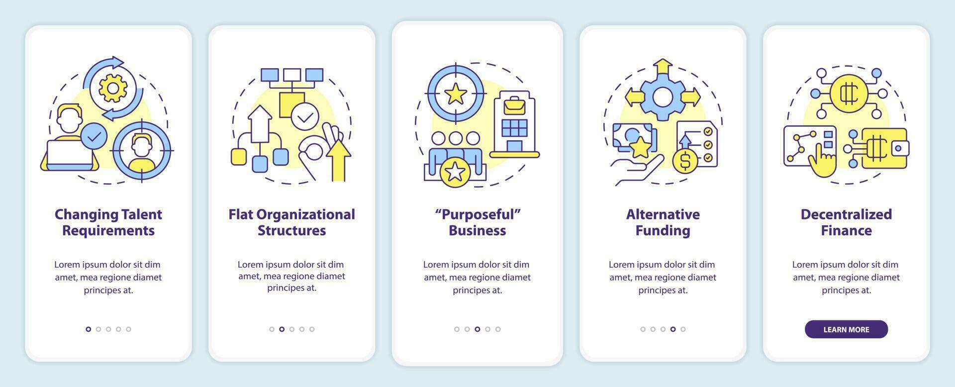 gewaarmerkt bedrijf trends onboarding mobiel app scherm. walkthrough 5 stappen bewerkbare grafisch instructies met lineair concepten. ui, ux, gui sjabloon vector