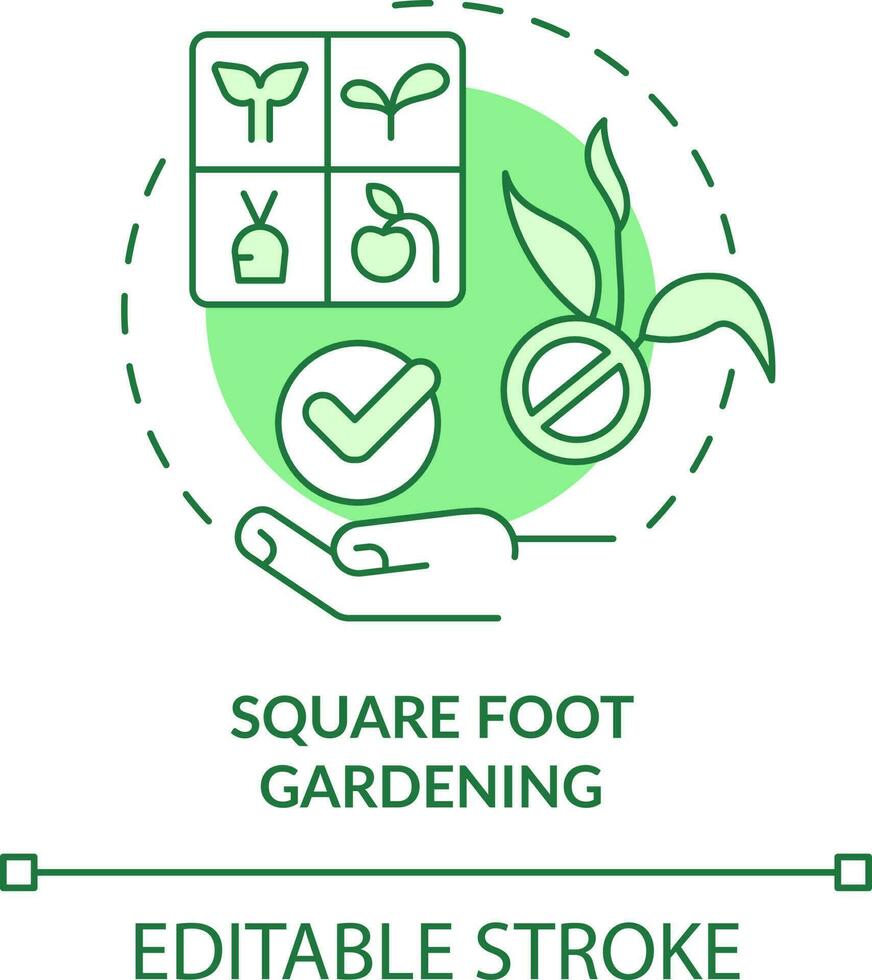 plein voet tuinieren groen concept icoon. verdelen in klein onderdelen. tuinieren methode abstract idee dun lijn illustratie. geïsoleerd schets tekening. bewerkbare beroerte vector