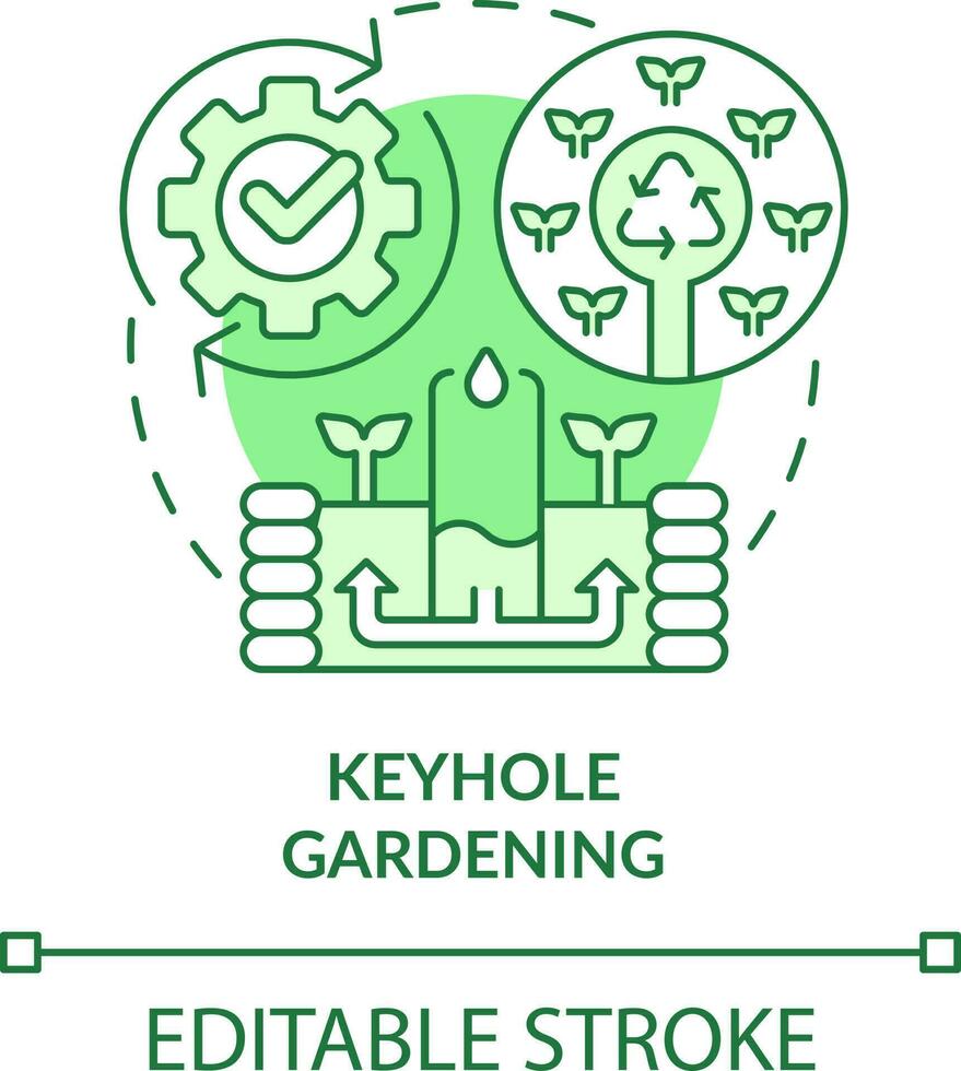 sleutelgat tuinieren groen concept icoon. circulaire vorm tuin. tuinieren methode abstract idee dun lijn illustratie. geïsoleerd schets tekening. bewerkbare beroerte vector