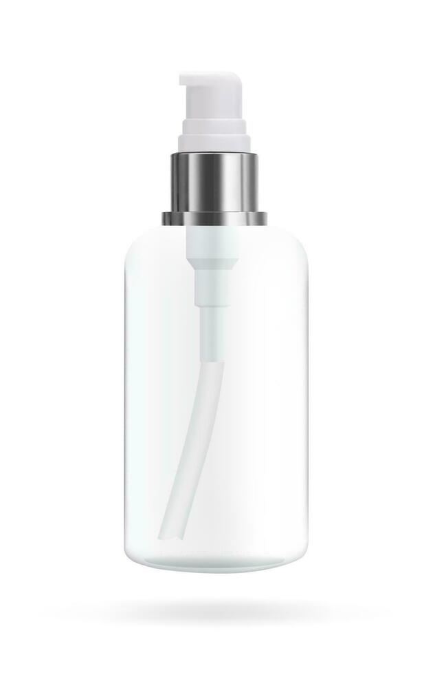 kunstmatig fles met dispenser voor zeep en cosmetica. mockup van verpakking voor vloeistoffen. vector 3d illustratie.